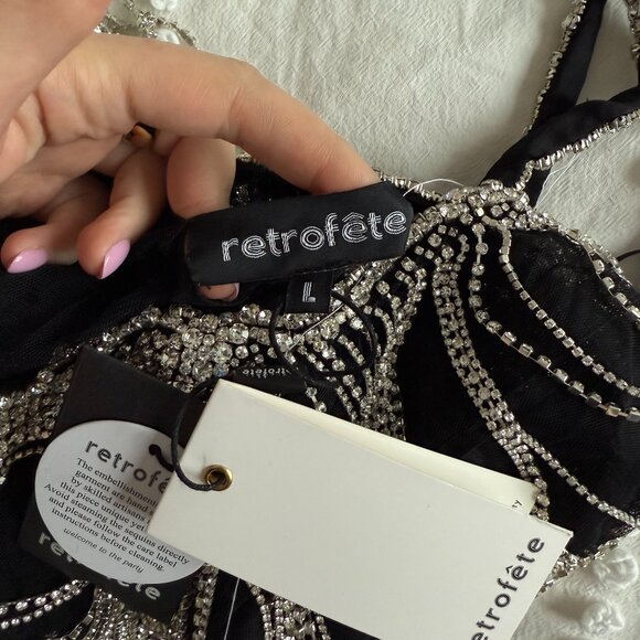 NWT Retrofête Irina Mini Dress Rhinestone Chain Embellished In Barely-there Mesh - Picture 3 of 11